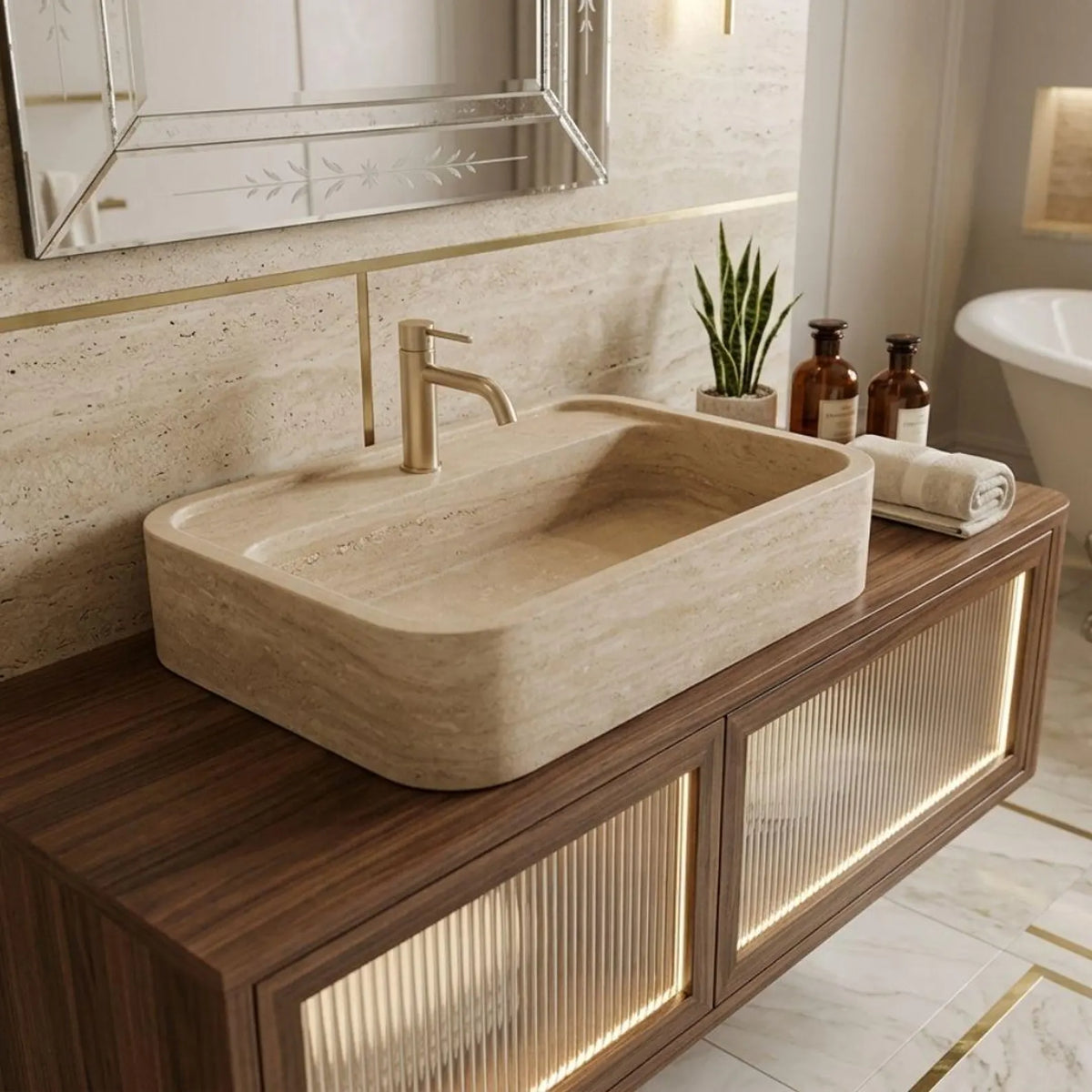 Mona Travertin Veincut Natuurstenen Wasbak