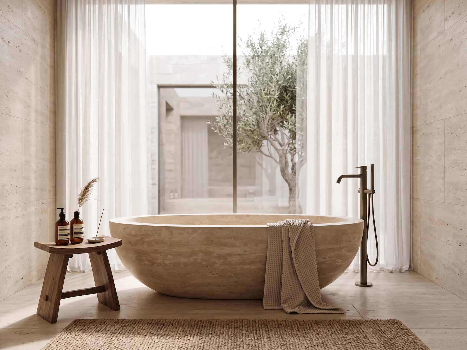 Travertin Veincut Badewanne